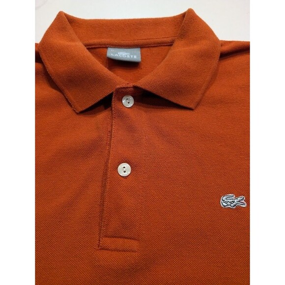 Vintage Lacoste Men Cotton Orange Short Sleeve Silver Logo Polo Shirt Medium 4 - Picture 2 of 5